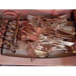 Quantity of EPNS flatware including forks and spoons and a toastrack (1 box)