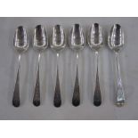 Set of six 18th century silver teaspoons with flower engraved decoration to handle, initialled 'ES',