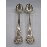 Pair of William IV silver hour-glass pattern serving spoons by William Eaton, London 1830, with