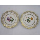 Pair Chamberlains Worcester dessert plates, floral painted and gilt bordered (2)
