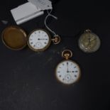 Three pocket watches, to include a gold plated full hunter pocket watch, the white enamel Roman dial