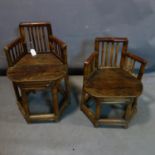 Two Chinese bamboo childs armchairs with elm seats. H.73cm (taller)
