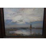 20th century school, landscape study with sea to background, oil on panel, indistinctly signed lower