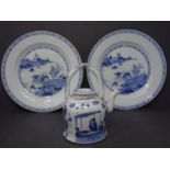 A pair of 19th century Chinese blue and white porcelain plates together with a 19th century