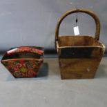 A wooden basket H.53 W.35 D.35cm and another painted smaller.