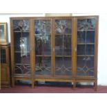 A large Edwardian inlaid mahogany bookcase/display cabinet, H.150 W.180 D.37cm