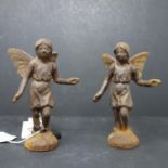 A pair of antique metal angels, H.15.5cm (2)