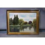 Eric Pieter Kiesouw (Dutch B.1953) A framed oil on canvas, view of a pond H.44 W.59cm