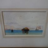 A Framed and glazed watercolour, row boats and ship, W. Beverley. H.17 W.26cm