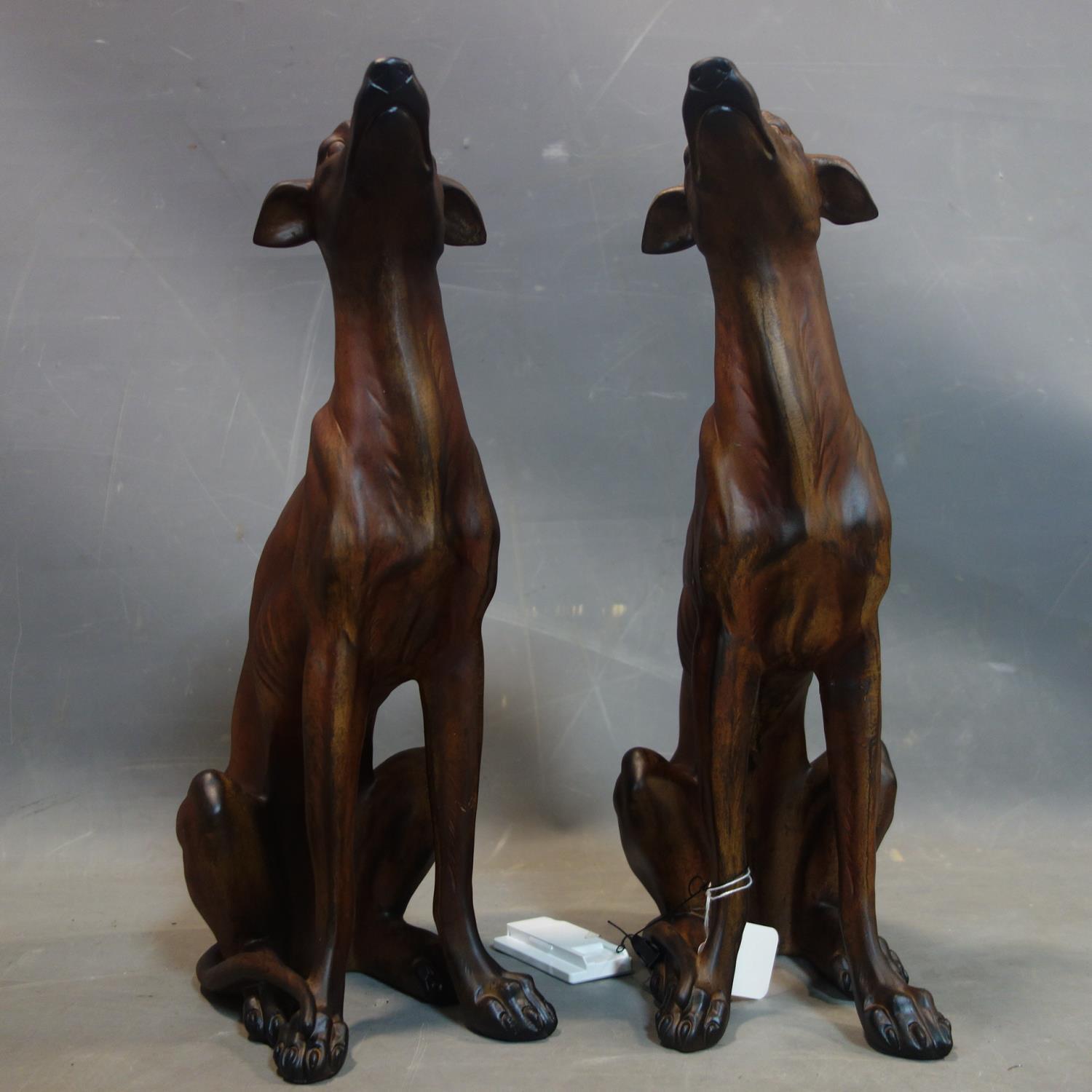 A pair of moulded figures of seated sighthounds, H.45cm (2) - Image 2 of 4