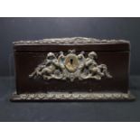 A jewellery box with silver plated mounts depicting cherubs and flowers, H.10 W.22 D.16cm