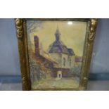 A framed and glazed watercolour, figure in a gateway, signed A Bastien. H.33 W.24cm