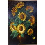 Egbert Imondt (Dutch, 1925-1999), 'Sunflowers', oil on canvas, signed lower right, 120 x 80cm