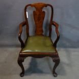 A Queen Anne style burr walnut armchair
