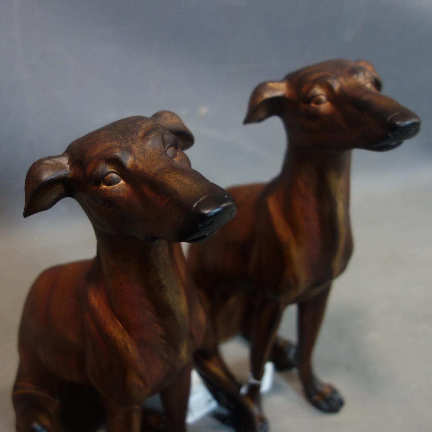 A pair of moulded figures of seated sighthounds, H.45cm (2) - Image 3 of 4