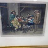 Ernest Stamp, figures playing cards in a tavern scene, mezzo tint, signed in pencil, 25 x 32cm