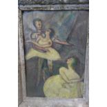 An oil on board of ballet dancers, in white frame, some chips to frame, 46 x 31cm