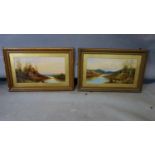 A pair of Victorian framed and glazed oils on board, country scenes. H.23 W.43cm