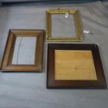 Two oak Arts and Crafts frames and a gilt frame. Largest H.67 W.59cm