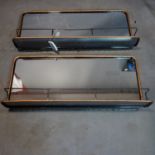 A pair of Industrial style rectangular mirrors with shelves, H.40 W.90 D.17cm