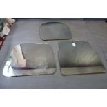 Three Art Deco mirrors, having bevelled glass plates, 82 x 76cm, 72 x 78cm and 76 x 76cm (3)