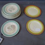 A collection of 14 Susie Cooper plates together with 2 Clarice Cliff plates