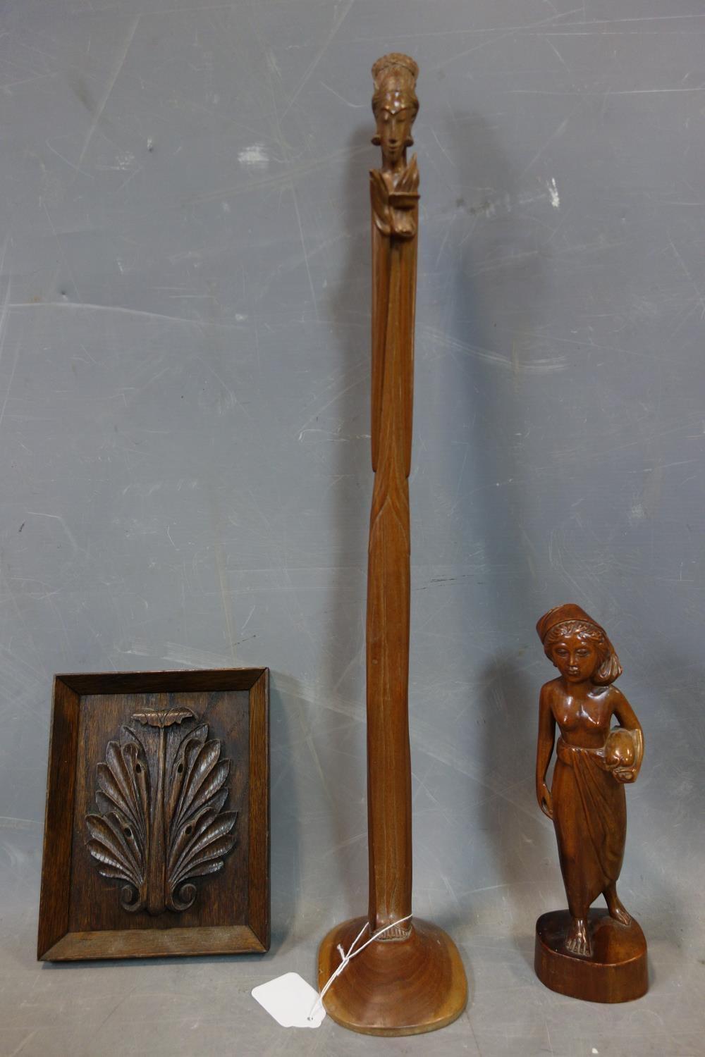 Two Javanese carvings, 20th century together with a 19th century acanthus leaf carving