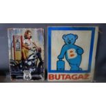 A vintage double sided metal sign for 'Butagaz', c.1960s, 61 x 50cm, together with a reproduction