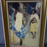 Chris Albers, African street scene with figures, signed lower left, oil on board, framed, 60 x 39cm