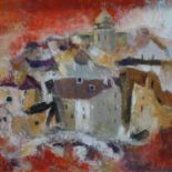 20th century school, View of Houses, oil on canvas, indistinctly signed and dated '68 to lower left,