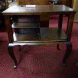 A mahogany book table, with rectangular top above shelves, on cabriole legs, H.55.5 W.55 D.35cm