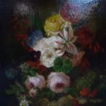 Late 19th century school, still life of flowers and fruit, oil on canvas, unsigned, 56 x 46cm