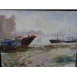 WITHDRAWN- 20th century school, Boats on the bank of a river, signed and dated '81 to lower left,