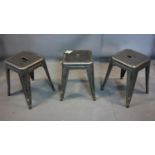 Three Tolix style metal bar stools, H.46cm