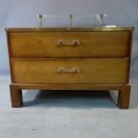 A 20th century brass bound oak chest by Stonehill Furniture LTD, with perspex handles and rail, H.74