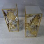 A pair of contemporary gilt lamp tables of leaf design, with bevelled mirrored tops, H.70 W.26.5 D.