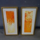 Talia Lehavi, contemporary artist, pair of watercolours, in gilt frames, 40 x 13cm