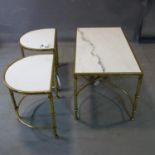 Three contemporary marble topped gilt metal tables, to include a central rectangular table, H.45 W.