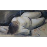 Emmanuel Levy (British, 1900 - 1986), 'Reclining Nude (11)', watercolour, label to verso, 38 x 63cm