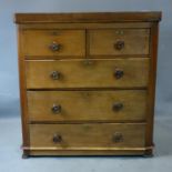 A Victorian mahogany chest of two short over three long drawers, on bracket feet, H.102 W.95 D.43cm