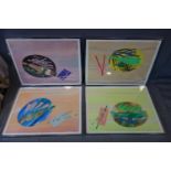 Jenny Brown, contemporary artist, a set of 4 mixed media studies of fish, signed, 57 x 75cm
