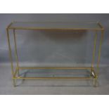 A contemporary rectangular gilt console table, with mirrored top, H.77 W.102 D.27cm