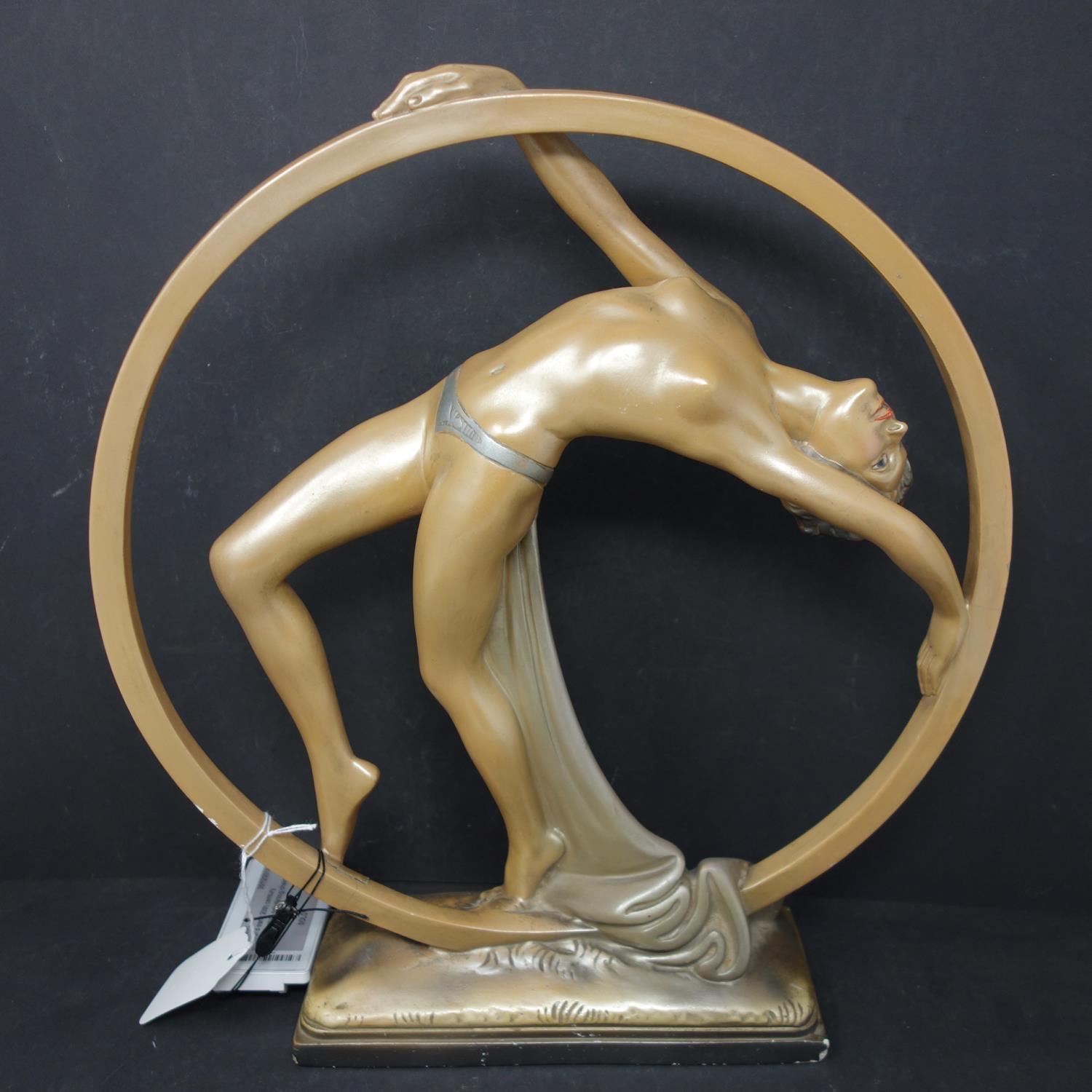 An Art Deco plaster figure of dancing girl, bearing impressed marks OP. 410, RD. 826323 to base, H. - Image 3 of 4