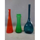 Three tall art glass vases, tallest H.51cm