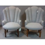 A pair of Italian 1950's style fan back armchairs, with grey upholstery, H.100cm