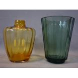 A 20th century amber glass vase together with a 20th century green glass vase, tallest H.23cm