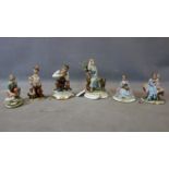 A collection of 6 Capodimonte porcelain figures, 3 signed