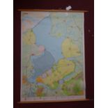 A vintage linen backed school wall map of Ijsselmeer, Netherlands, 138 x 100cm