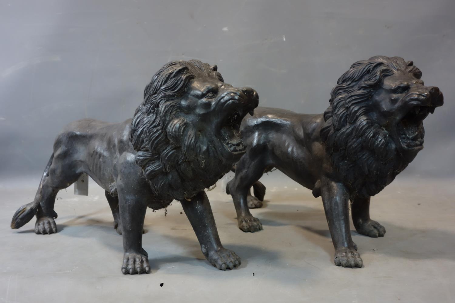 A large pair of cast spelter models of lions, H.49 W.83 D.24cm - Image 2 of 3