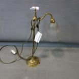 An adjustable brass desk lamp with opaque glass shade H.54cm